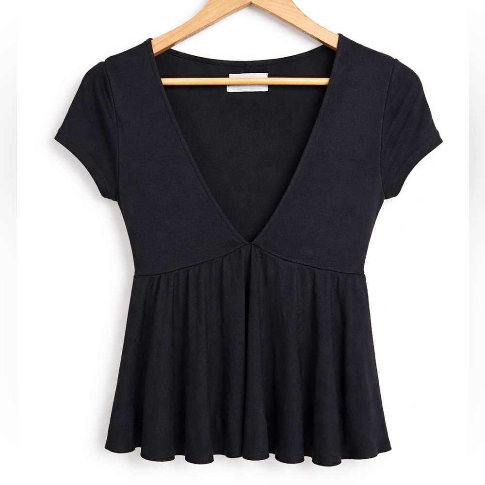 Urban Outfitters Black Babydoll Top Small V-Neck